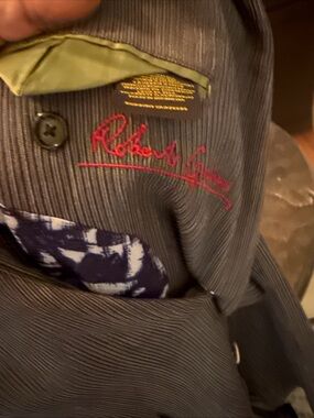 Robert Graham Navy Pinstripe Jacket Blazer Coat with Red Embroidery Blue Lining